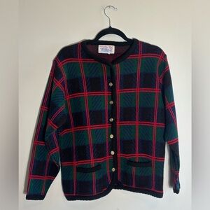Vintage Tally-Ho Creation Plaid Cardigan Sweater – 1980s/1990s Style
